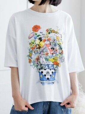SCOLAR White Animal And Floral Graphic Tee With 3/4 Sleeve